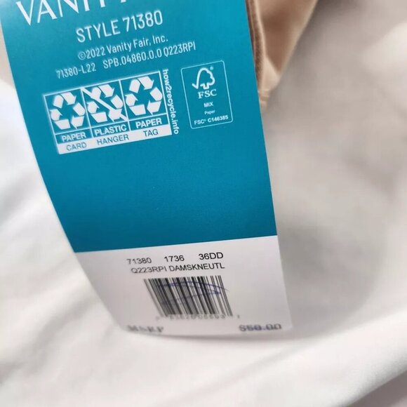 Vanity Fair Women's Size 36 DD Beauty Back Full Figure Bra New - Picture 2 of 6